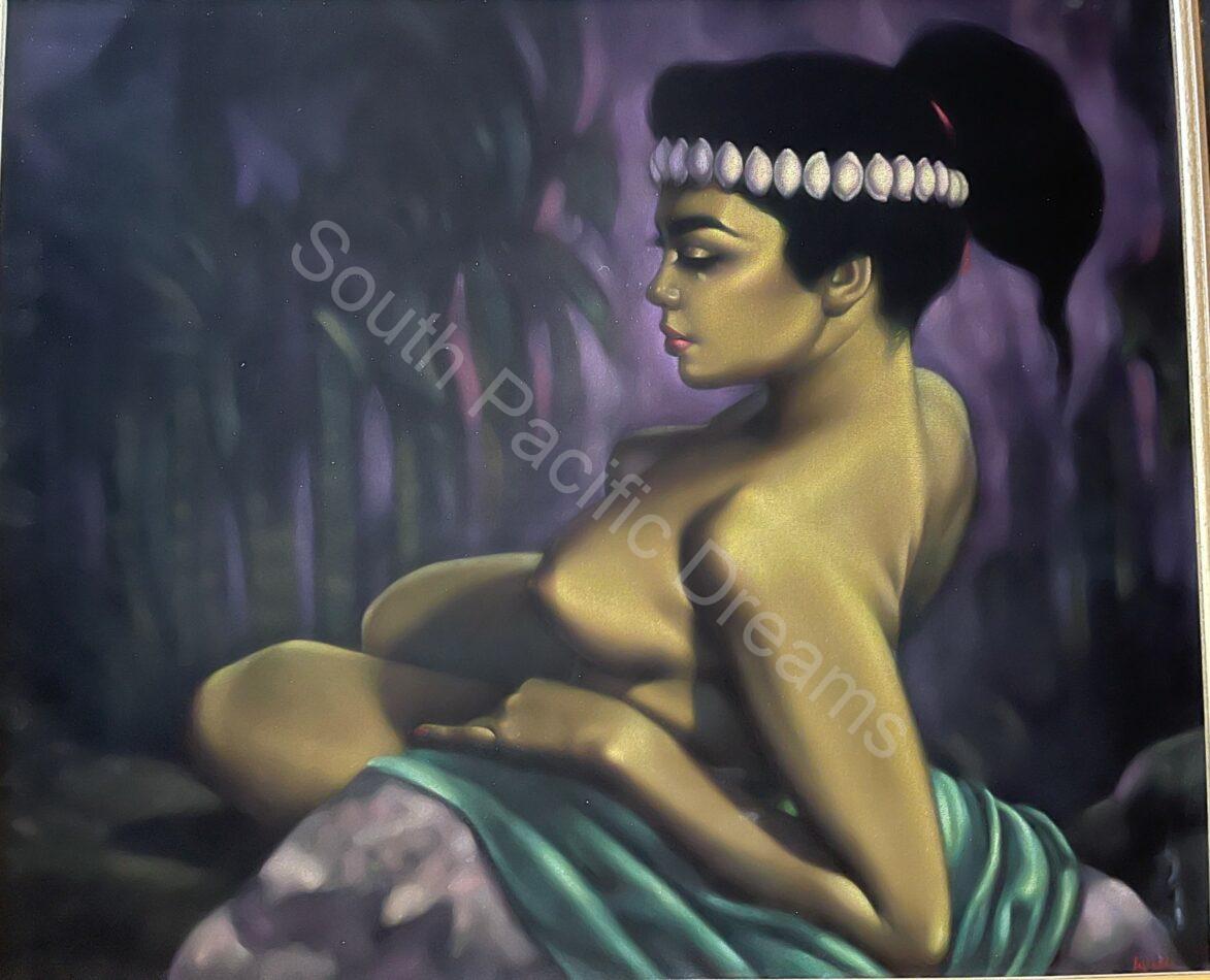 Reclining Nude, Samoa, Ralph Burke Tyree, oil on velvet 1962 - Image 5